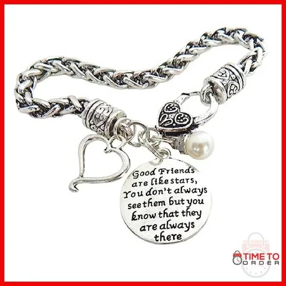 Stainless Steel Sister Charm Bracelet with Pearl Heart Gift - Picture 2 of 5